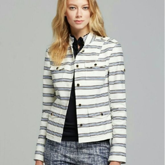 NWT Tory Burch Stripe Sgt Pepper Jacket Size 12 - Picture 1 of 10